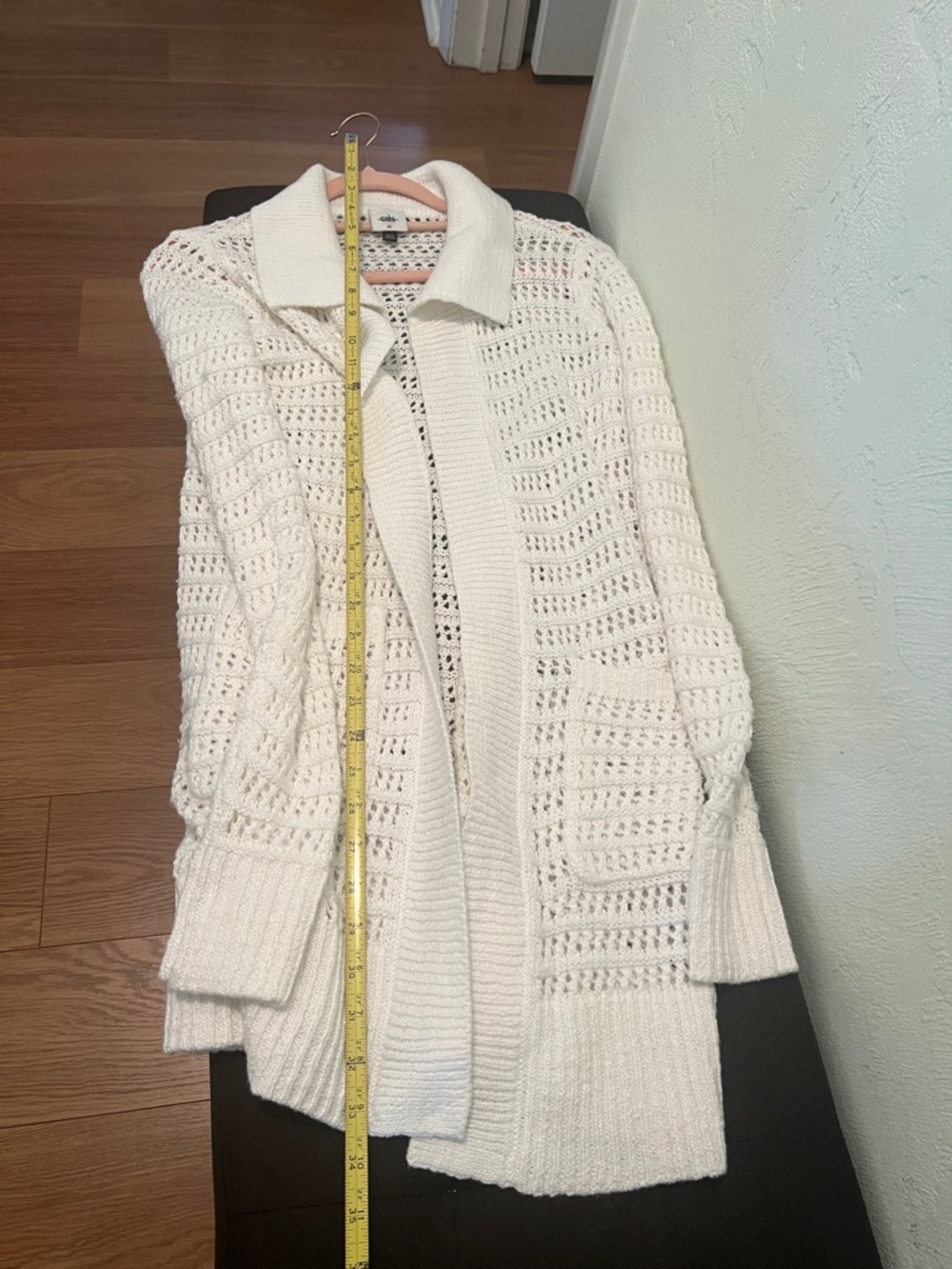 #1765** CAbi Cream Open-Weave Crochet Cardigan - Picture 3 of 11